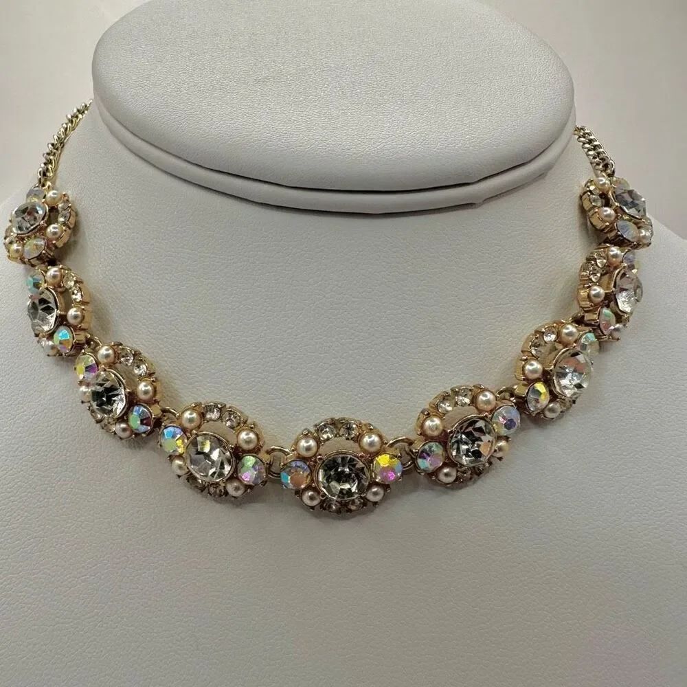 Rhinestone and faux pearl choker necklace